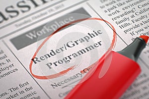 Render Graphic Programmer Job Vacancy. 3D.