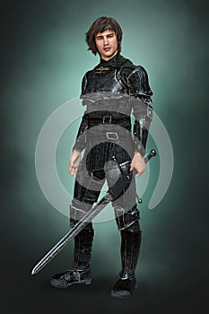 Render Handsome Medieval Knight in Black Armor Armour
