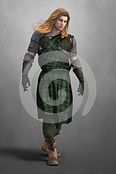 Render of a Handsome Scottish Highland warrior wearing a kilt