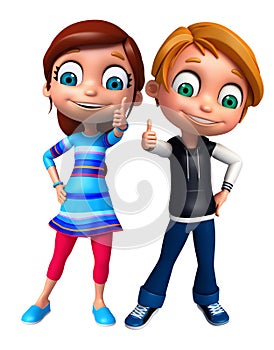 Render of Little Boy and Girl with thums up pose photo