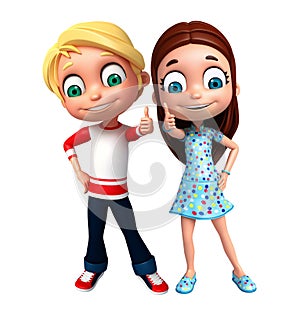 Render of Little Boy and Girl with thums up pose photo