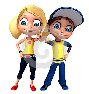 Render of Little Boy and Girl with thums up pose photo