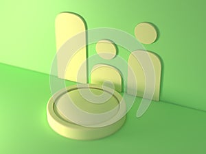 Render of a minimal scene with abstract geometric shapes in the background. Sets