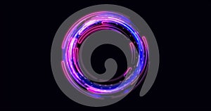 Render Neon circle rotation of frame with shining effects on dark background. Video animation Empty purple