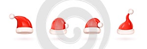 Render santa hats. 3d claus cap modern traditional christmas hat for head in winter, xmas party festive noel creative