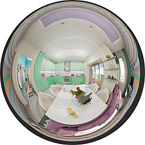Render seamless panorama of living room interior