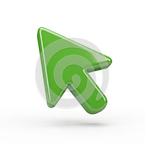 Shiny Green Computer Mouse Cursor Arrow Isolated on White Background