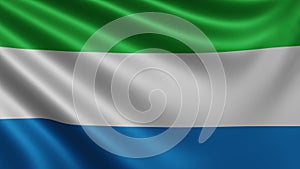 Render of the Sierra Leone flag flutters in the wind close-up, the national flag of Sierra Leone flutters in 4k