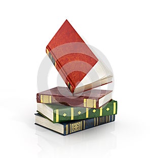 Render of stack old colorful books with