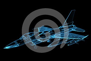 Rendered blue xray transparent f16 falcon