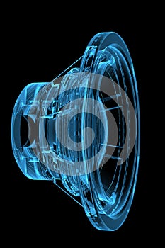 Rendered blue xray transparent loudspeaker