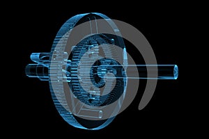 Rendered blue xray transparent planetary gear photo