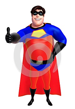 Rendered illustration of superhero with thums up pose photo