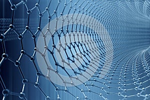 Rendering abstract nanotechnology hexagonal geometric form close-up, concept graphene atomic structure, molecular