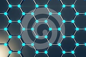 Rendering abstract nanotechnology hexagonal geometric form close-up, concept graphene atomic structure, molecular .