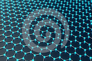 Rendering abstract nanotechnology hexagonal geometric form close-up, concept graphene atomic structure, molecular .