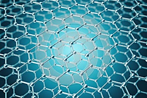 Rendering abstract nanotechnology hexagonal geometric form close-up, concept graphene atomic structure, molecular