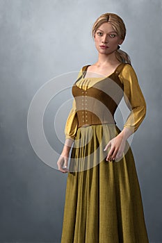 Rendering beautiful fantasy woman character in medieval style dress