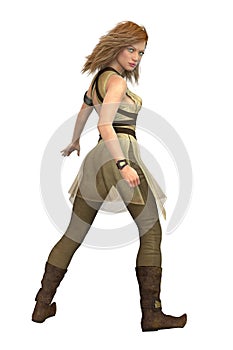 Rendering of a beautiful woman warrior in fantasy style costume