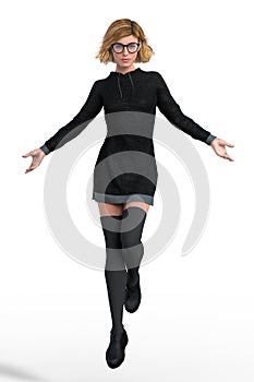 Rendering of a beautiful young woman levitating in an urban fantasy or paranormal style pose
