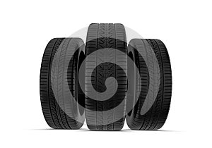 Rendering black tires, isolated on white background.