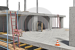 Rendering of building under construction on the white background