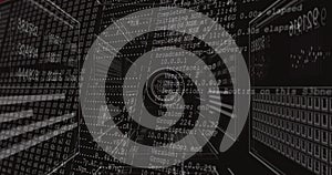 Rendering code tunnel streaming console output data in virtual server room, with IP address entries