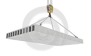 Rendering of concrete slab hanging on hook with four ropes