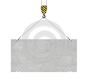 Rendering of concrete slab hanging on hook with two ropes
