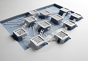 Rendering depicting a blockchain concept with interconnected