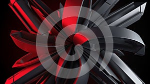 Rendering featuring interlocking geometric shapes in black and red