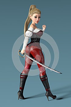 Rendering of a female pirate holding a cutlass sword photo