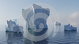 Rendering of floating big ice mountain in the ocean