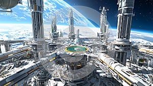 Futuristic Space Station Orbiting Earth