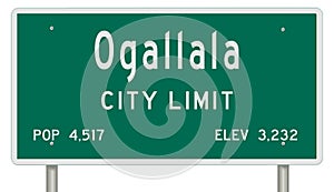Ogallala road sign showing population and elevation photo