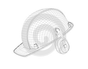 Rendering helmet wire with protection of ears, isolated on white background.