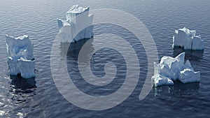 Rendering of ice mountains floating in the ocean