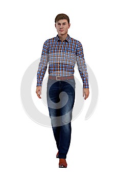 Rendering of a man in contemporary clothes walking