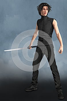 Rendering Man with Katana Sword