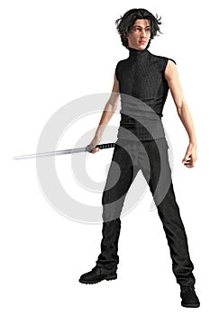 Rendering Man with Sword Isolated