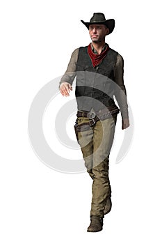 Rendering Mature Western Cowboy Walking, Isolated