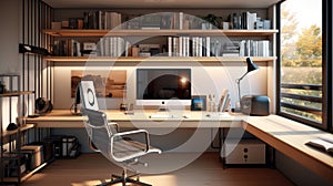 rendering of a modern minimalist home office setup,