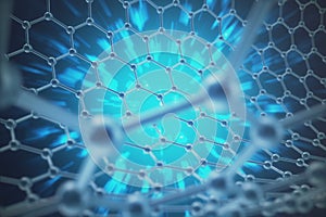 Rendering nanotechnology hexagonal geometric form close-up, concept graphene atomic structure, molecular .