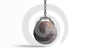 Rusty Iron Ball and Chain on White Background