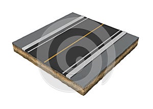 Rendering square piece of asphalt road isolated on the white background