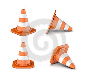 Rendering striped traffic cone isolated on the white background.