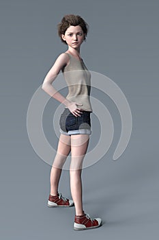 Rendering of a teenage girl with her hands on her hips