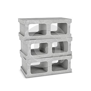 Rendering of three cinder blocks isolated on the white background