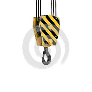 Rendering of tower crane hook isolated on the white background.