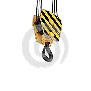 Rendering of tower crane hook isolated on the white background.